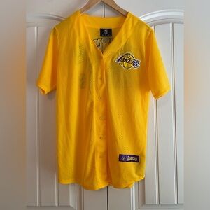 NBA Los Angeles LA LAKERS Men’s Yellow Mesh Button Up Jersey Size Small‎